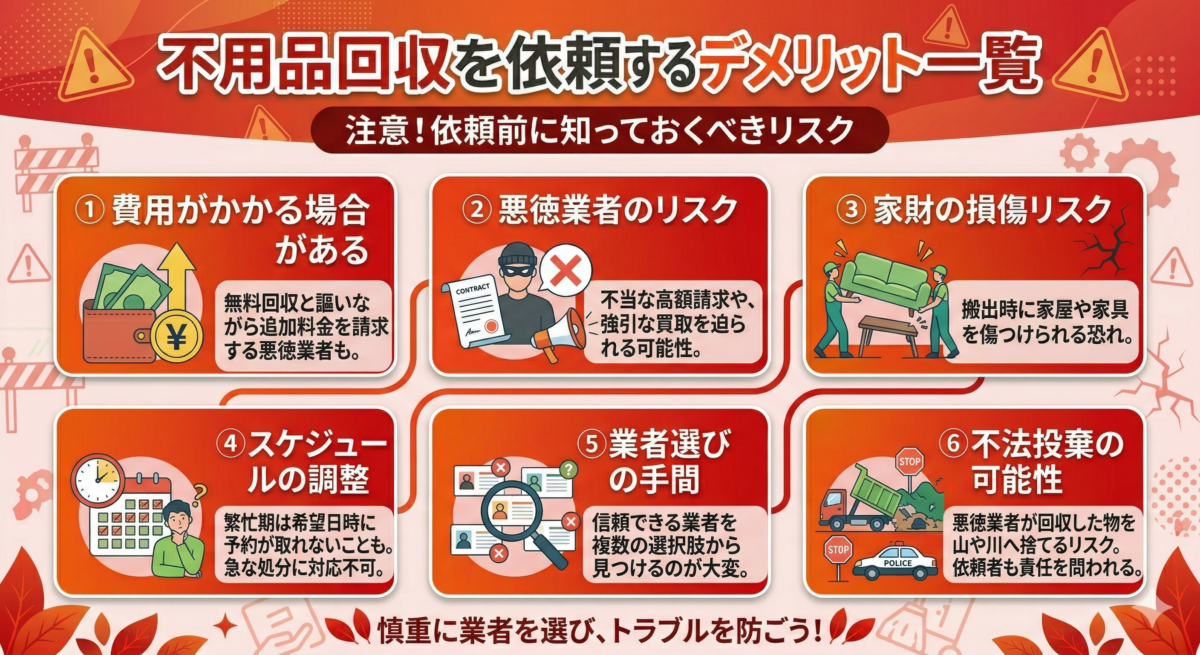 不用品回収を依頼するデメリット一覧
