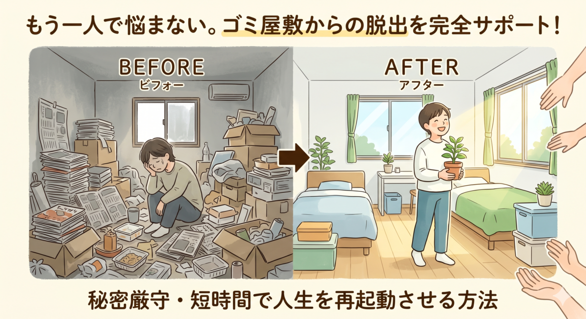 もう一人で悩まない。ゴミ屋敷からの脱出を完全サポート！秘密厳守・短時間で人生を再起動させる方法