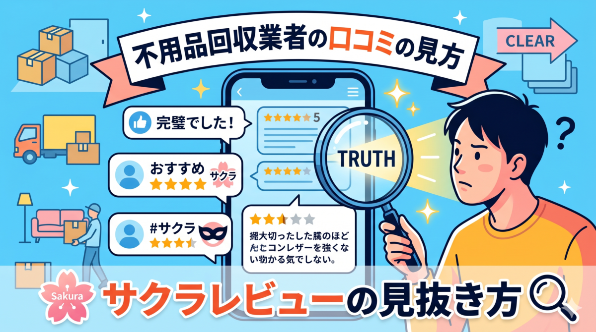 不用品回収業者の口コミの見方｜サクラレビューの見抜き方