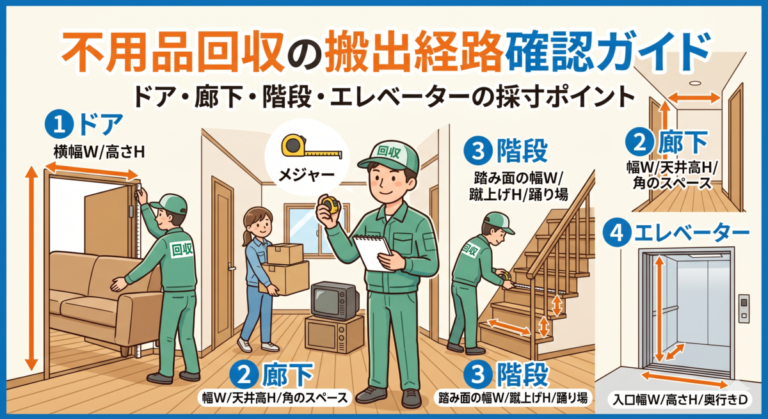 不用品回収の搬出経路確認ガイド｜ドア・廊下・階段・エレベーターの採寸ポイント