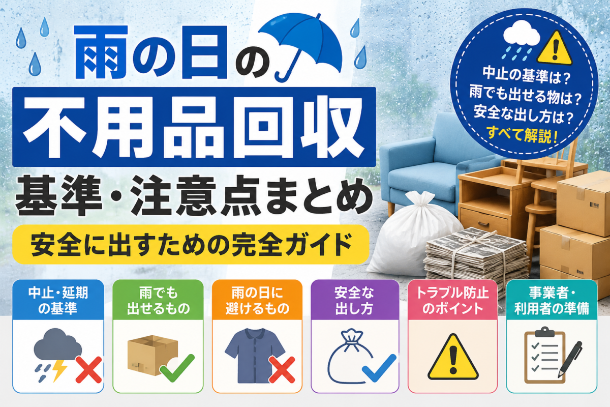 【雨の日の不用品回収】中止・延期の基準は？トラブルを防ぐ安全な出し方も解説