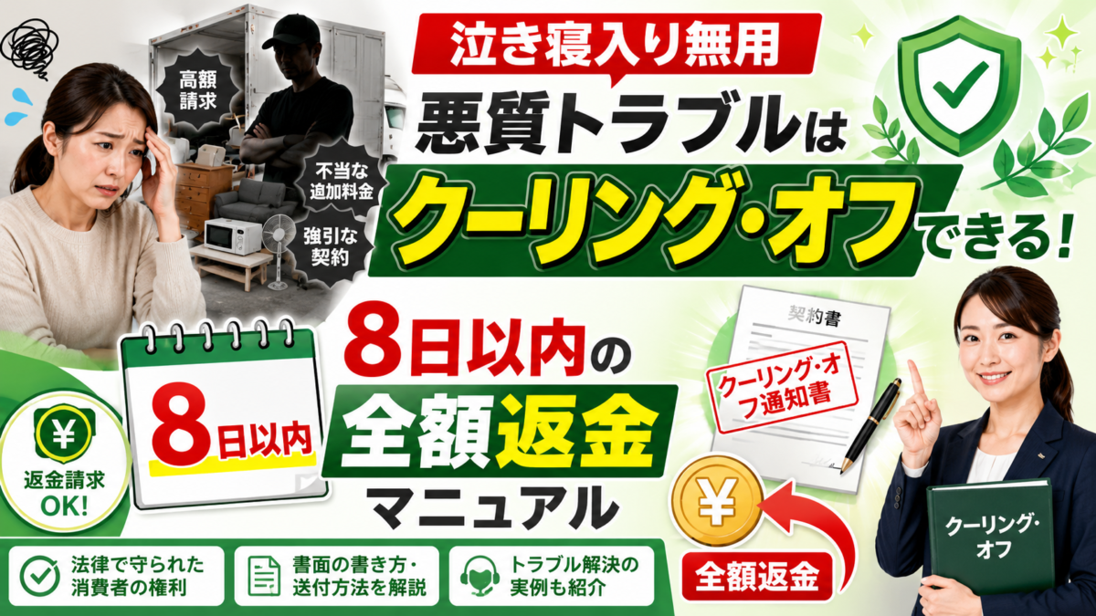 【泣き寝入り無用】不用品回収の悪質トラブルはクーリング・オフできる！8日以内の全額返金マニュアル