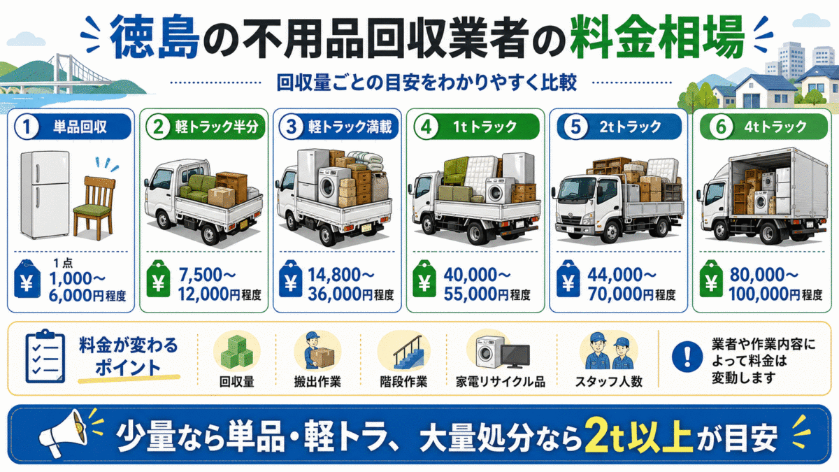 徳島の不用品回収業者の料金相場
