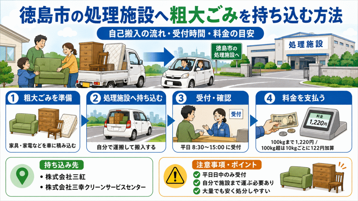 徳島市の処理施設へ粗大ごみを持ち込む方法