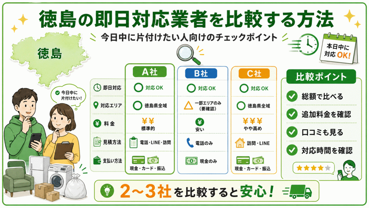 徳島の即日対応業者を比較する方法