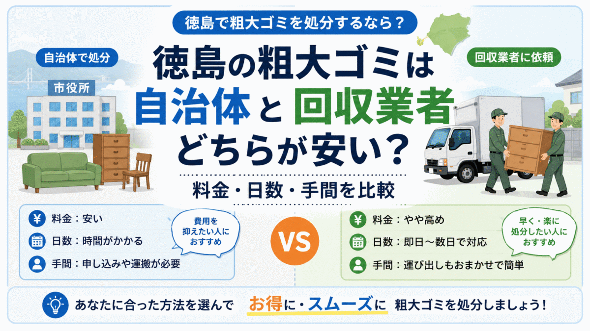 徳島の粗大ゴミは自治体と回収業者どちらが安い?料金・日数・手間を比較