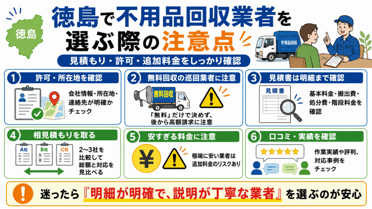 徳島で不用品回収業者を選ぶ際の注意点